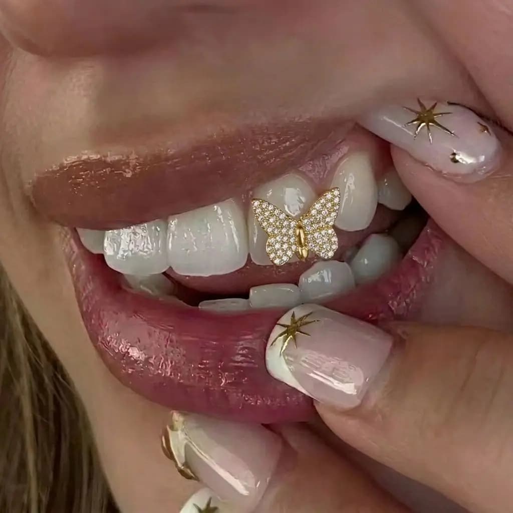 1 Pezzo Grill Dentale a Farfalla con Zirconi, Stile Hip Hop, Lucido, per Donna e Uomo, Gioielli per il Corpo alla Moda