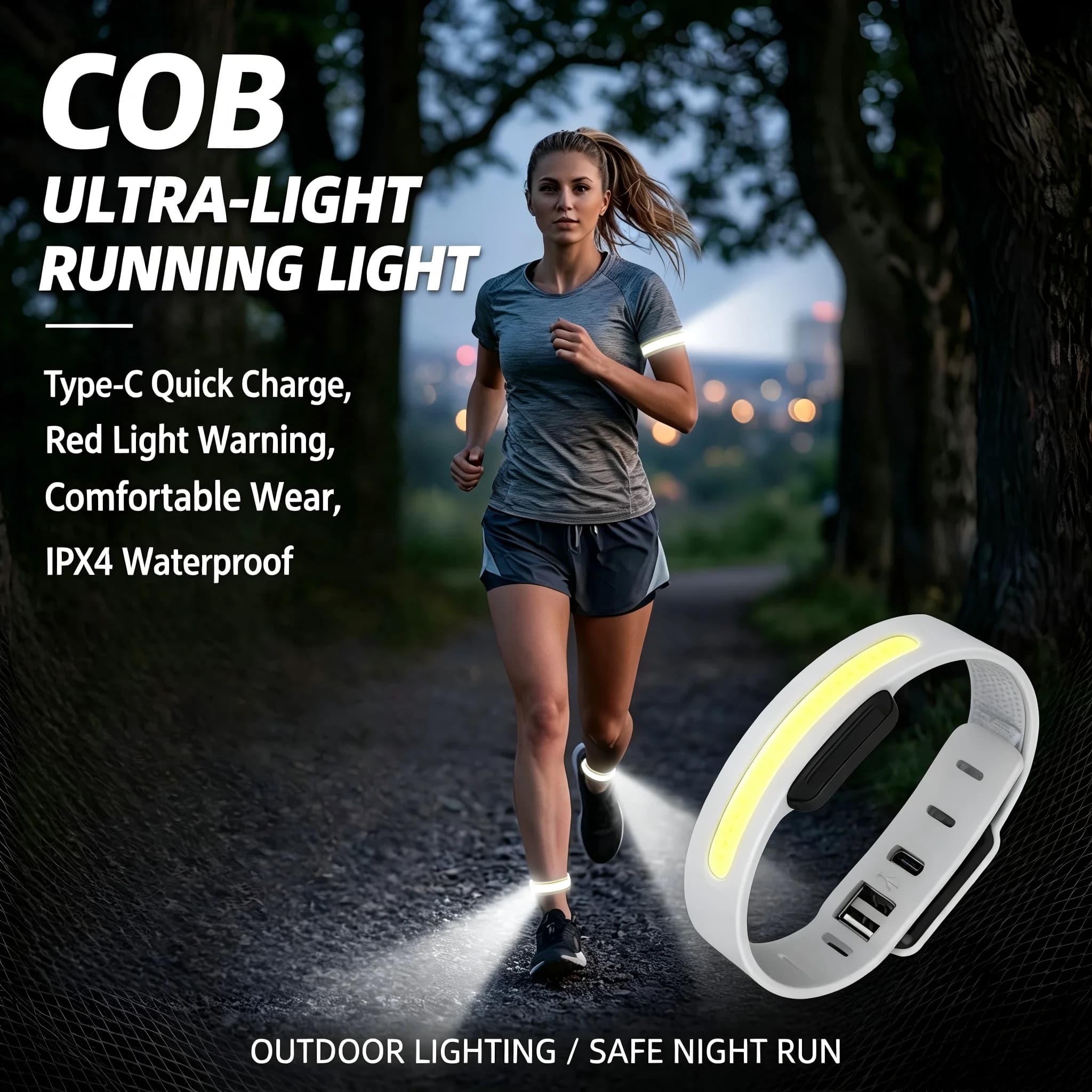 Ultralight COB Running Light Night Running Armband Light Type-charging Outdoor Sport Flashing Light Warning Light Lightweight