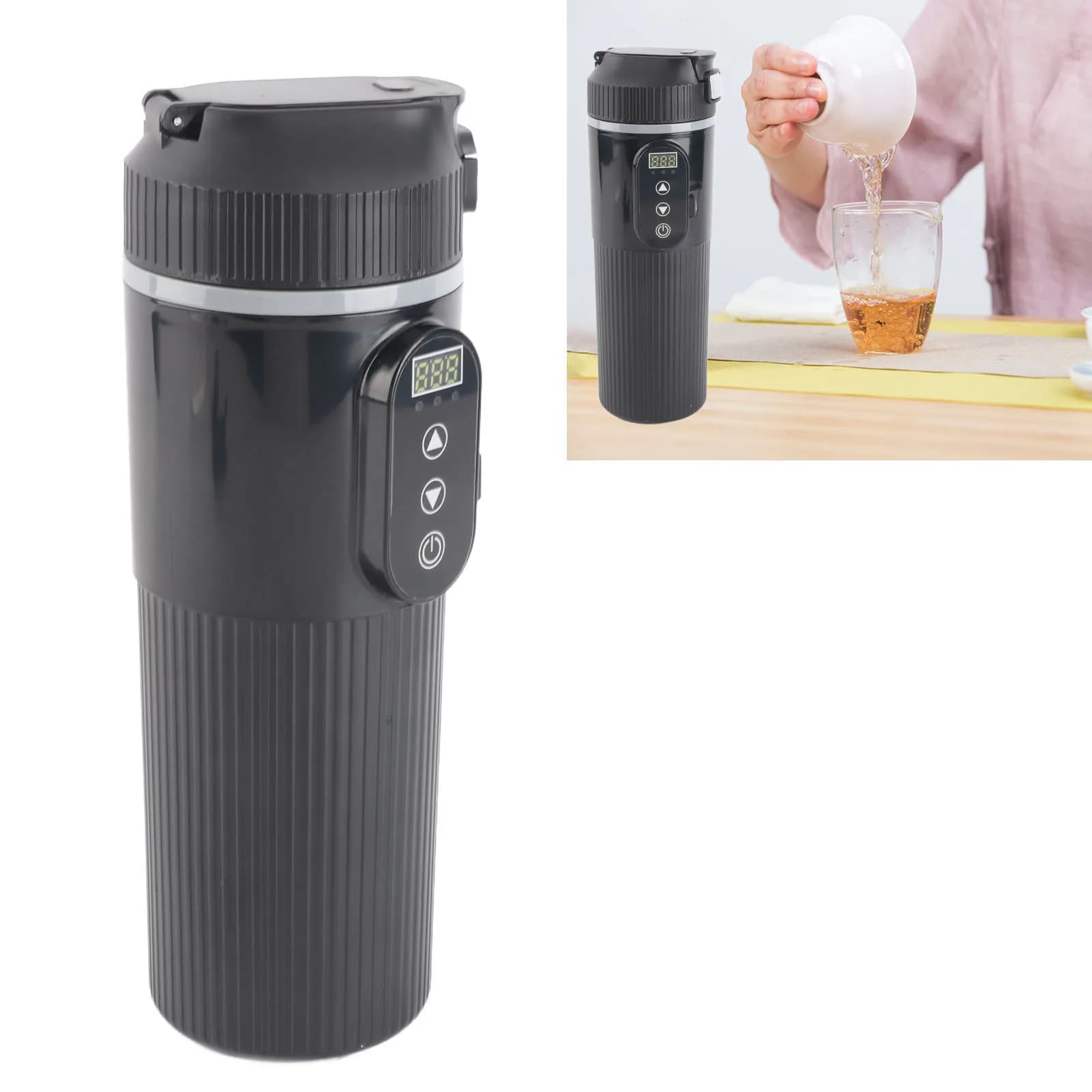 Electric Car Kettle Temperature Display 12V-24V cigarette lighter Stainless Steel 500ml Electric Heating Cup for Home Car