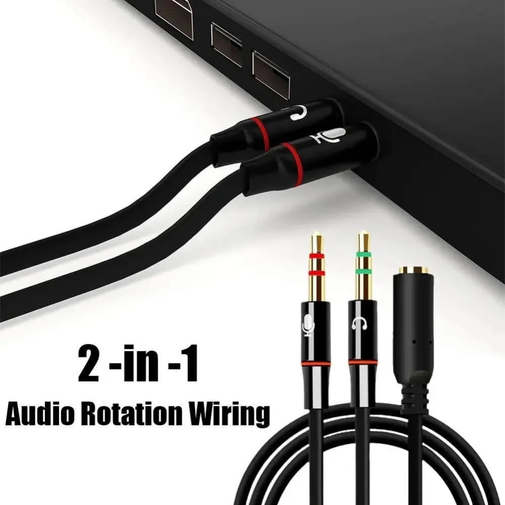 3.5mm Y cable converter adapter for headphones, microphone, double 2 male female audio splitter for computer game headphones, PC, laptop