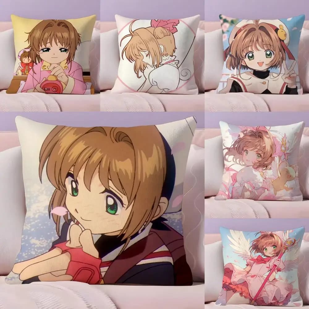 Anime C-Cardcaptor S-Sakura Federa rosa Tessuto peluche Morbido divano stampato fronte-retro Caldo inverno Regalo per la casa Fodera per cuscino