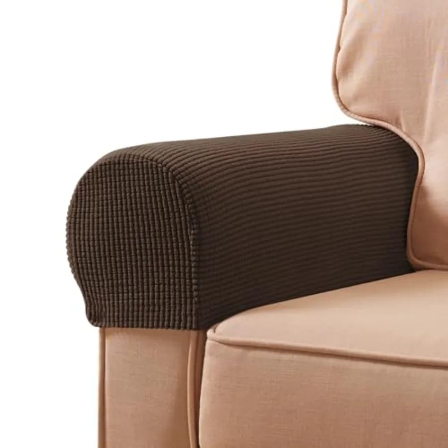 Stretch Couch Arm Covers Set of 2, Checkered Sofa Arm Slipcovers, Anti-Slip Armrest Covers for Recliner and Armchairs, Pet Proo