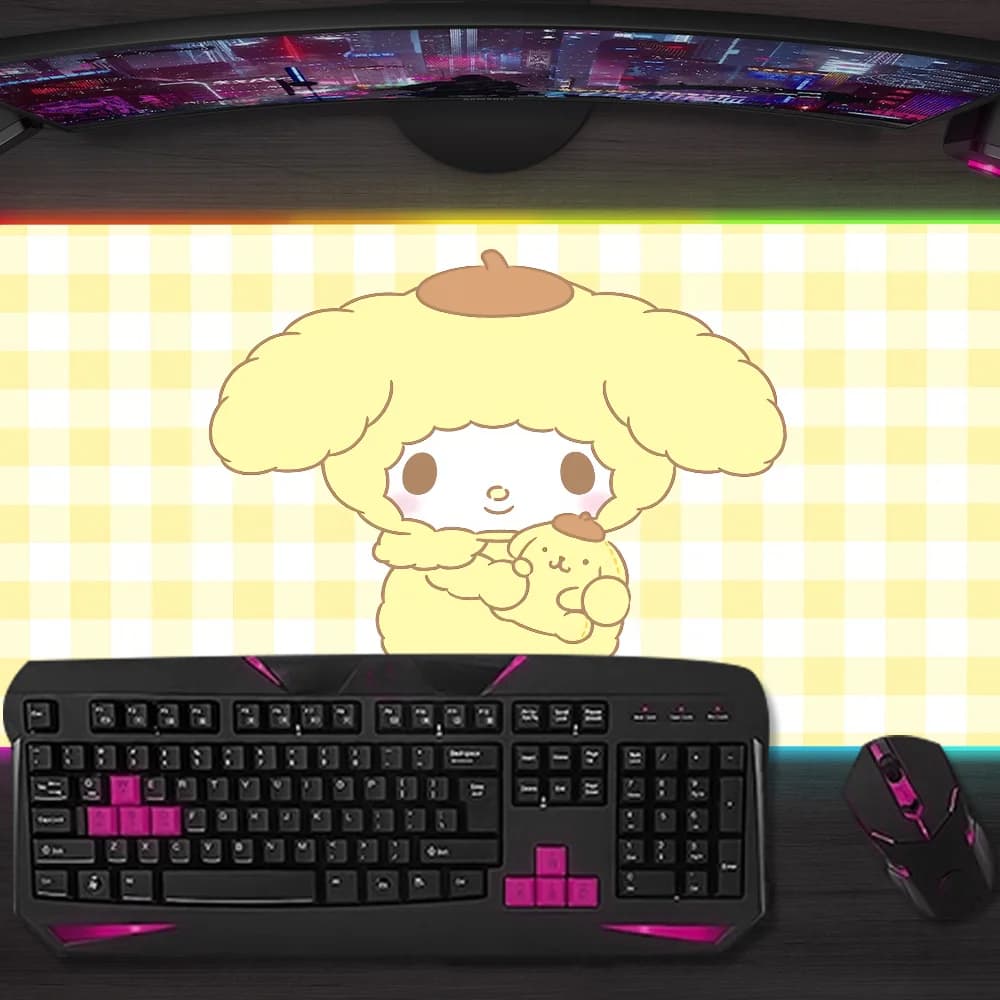 Tappetino per mouse da gioco My M-Melody con cartone animato, tappetino da scrivania LED RGB retroilluminato in gomma con micro USB, XXL