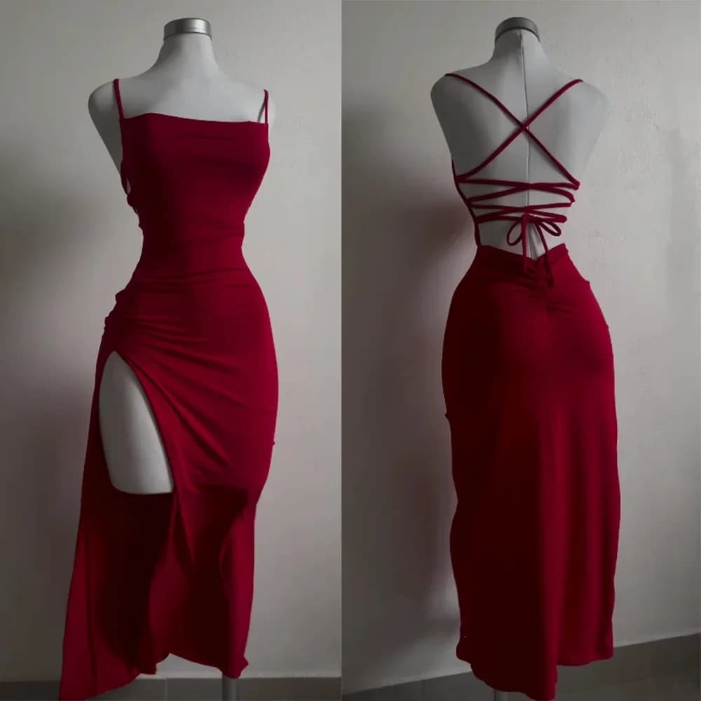 Sexy Strapless Slit Dress Bodycon Back Tie Party Long Skirt Women Summer High Waist Wedding Anniversary Date Stage Banquet
