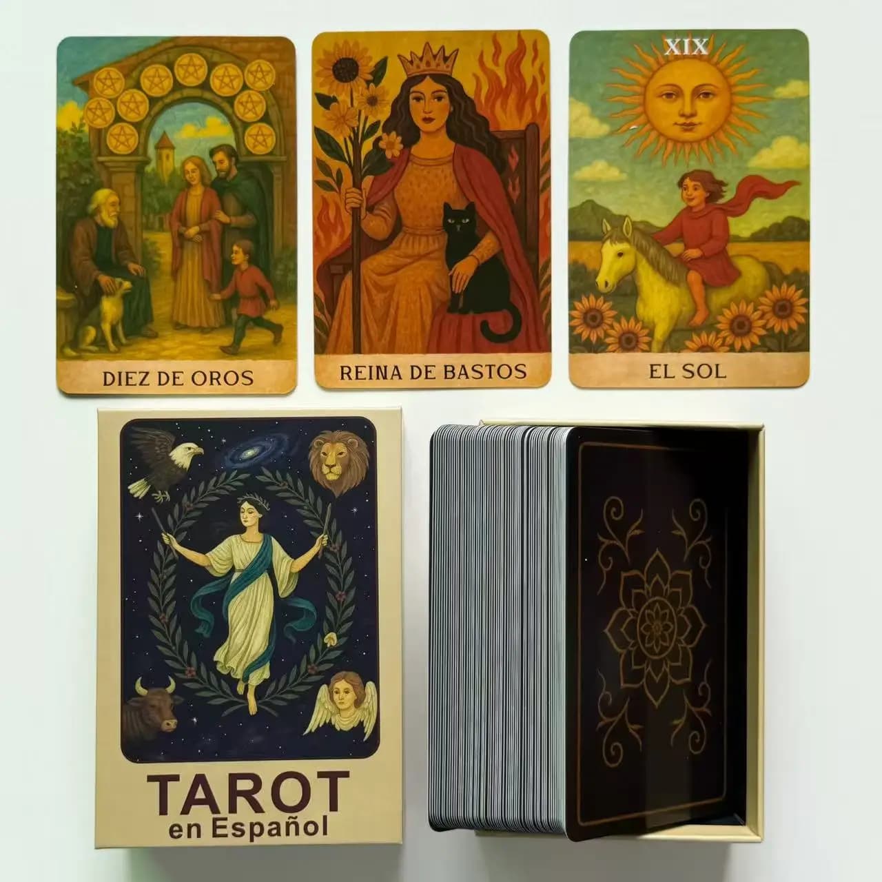 Mazzo di tarocchi spagnoli, 78 carte dei tarocchi per principianti con guida PDF, gioco di decisione e divinazione futura, 12x8 cm, giochi di carte
