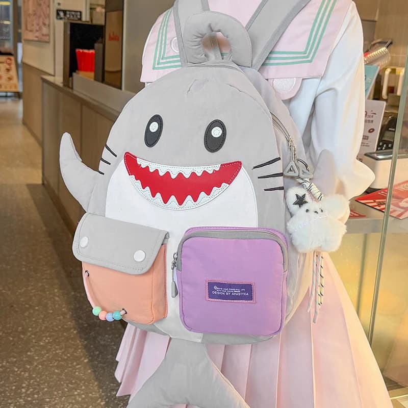 Fashion Backpack,Shark Shaped Student Unisex School Bag, Multi-Pocket Casual Daypack,Sports Travel,Large Capacity Lightweight