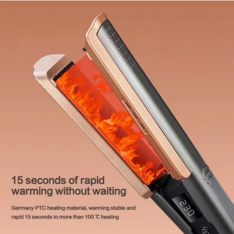 Piastra per capelli professionale con pannello LCD largo e ionizzatore, in ceramica, con temperatura regolabile.