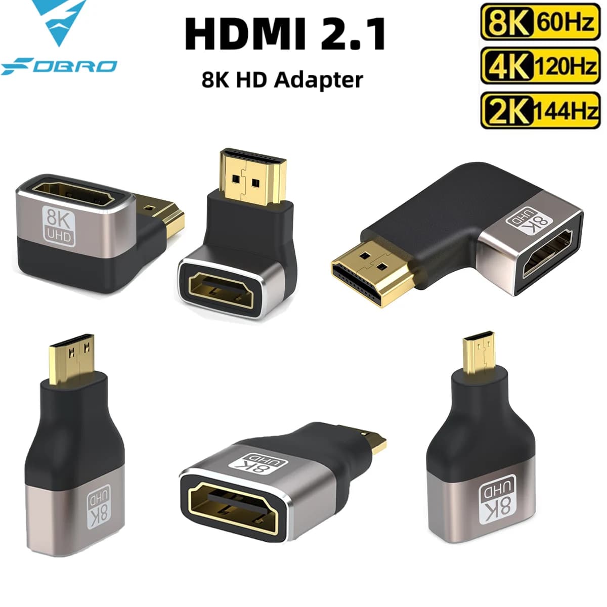 Adattatore cavo 2.1 compatibile HDMI 8K ad angolo retto connettore maschio-femmina da 90 gradi HDR 48Gbps video per TV Stick PS5 Xbox PC
