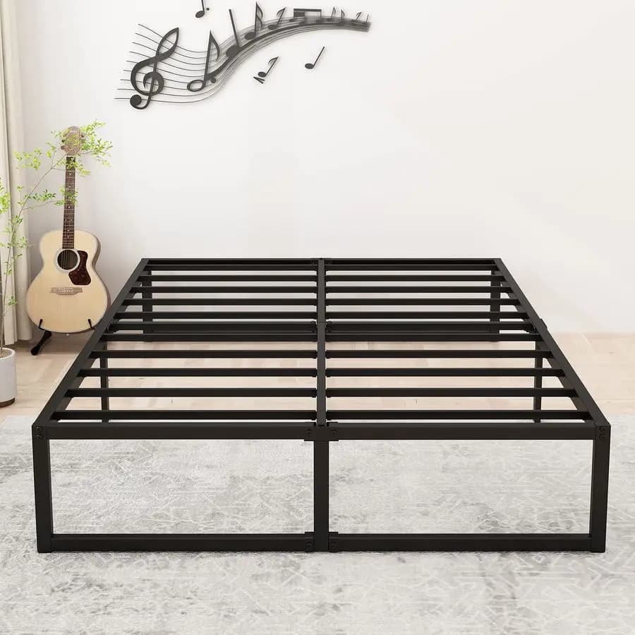 Robust king size bed base with durable metal frame and steel slats, no spring net required, N