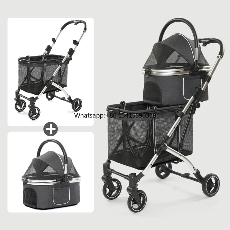 Passeggino doppio per cani Oem Pet Twin Passeggino doppio per cani pieghevole a 4 ruote