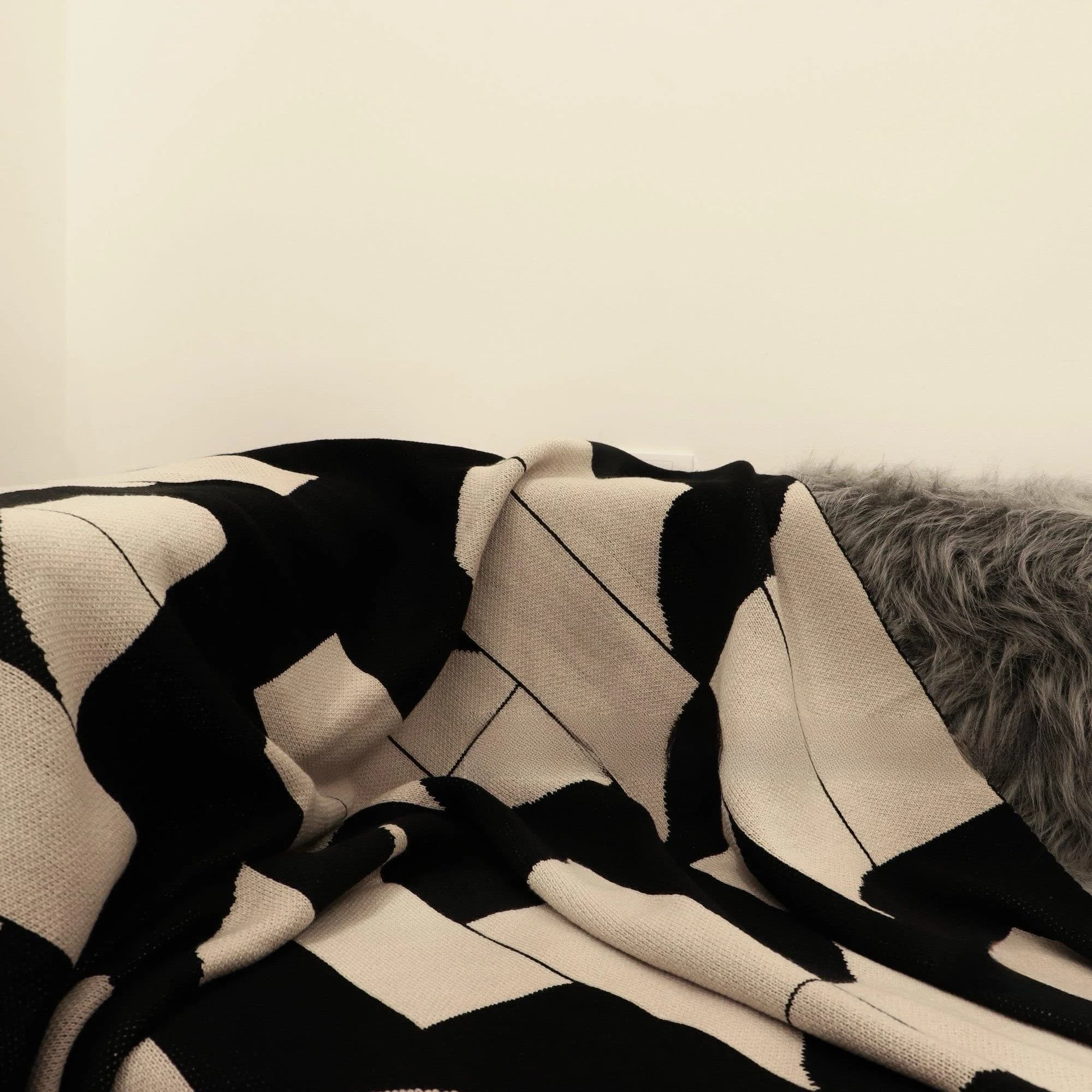 Coperta in stile aereo, copridivano, per pisolino in ufficio, per auto, per letto, in maglia di lana e poliestere, con motivo geometrico, per tutte le stagioni