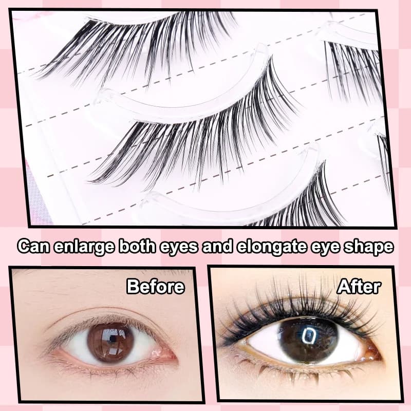 5 Paia di Ciglia Finte Anime Manga, Naturali e Lunghe con Fascia Trasparente, per Trucco Quotidiano e Ingrandimento degli Occhi