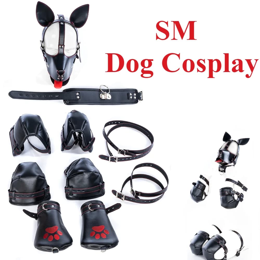 BDSM Dog Display Kit Bondage in pelle girocollo regolabile Restrain Hand Foot Games Harness for Men Women Couples Game Sex Toys Set