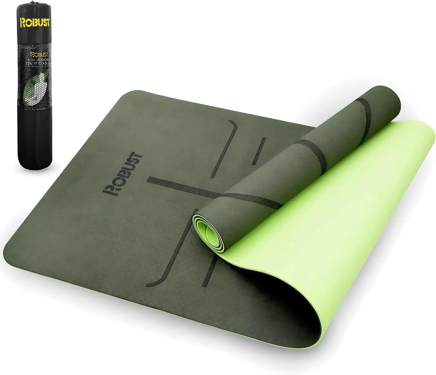 Tappetino Yoga Extra Spesso 1/4, 1/3, 2/5 Pollici - Antiscivolo con Linee di Allineamento, Cinghia per il Trasporto, TPE Ecologico, Resistente al Sudore 72"x24"