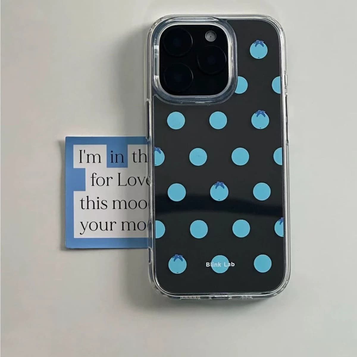 Custodia per telefono coreana con pois blu e mirtillo per iPhone 17 Air 16 Pro Max 15 14 Plus 13 12 11 Pro, cover posteriore in silicone antiurto