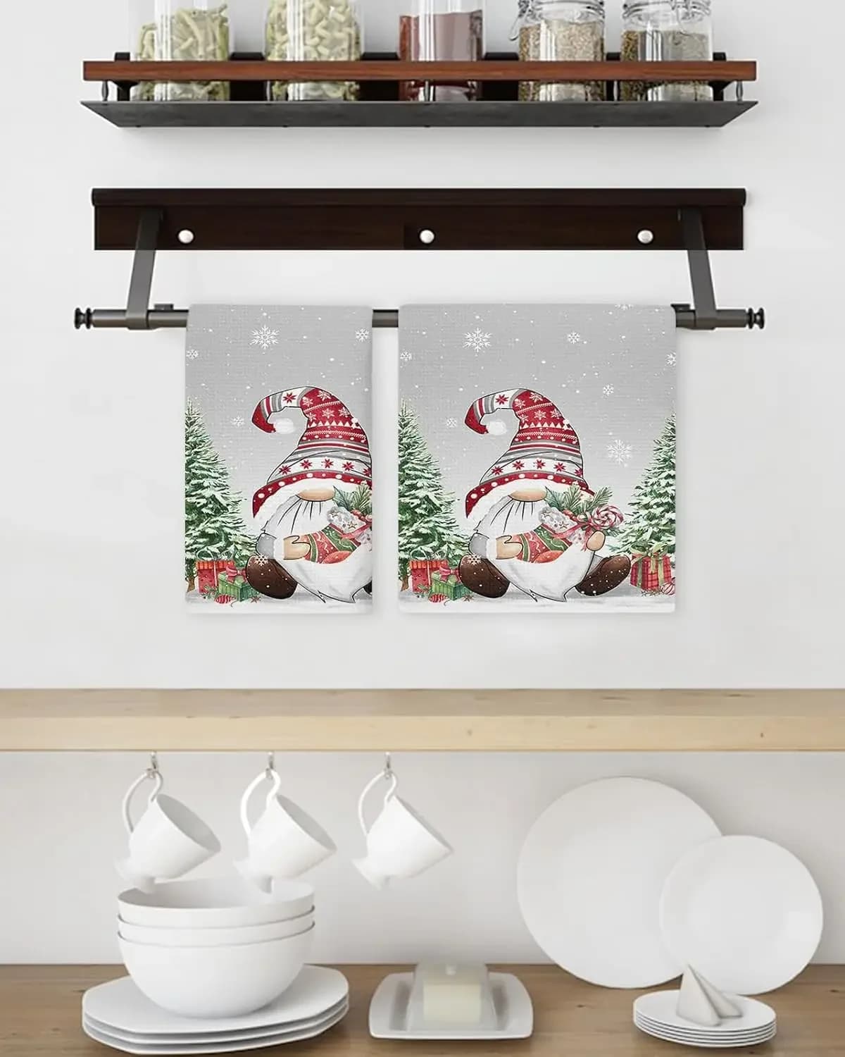 Grey Gnomes Christmas Snowflake Kitchen Dish Tea Towels Cleaning Supplies Quick Drying Bar Hand Dishcloths Xmas Decorations