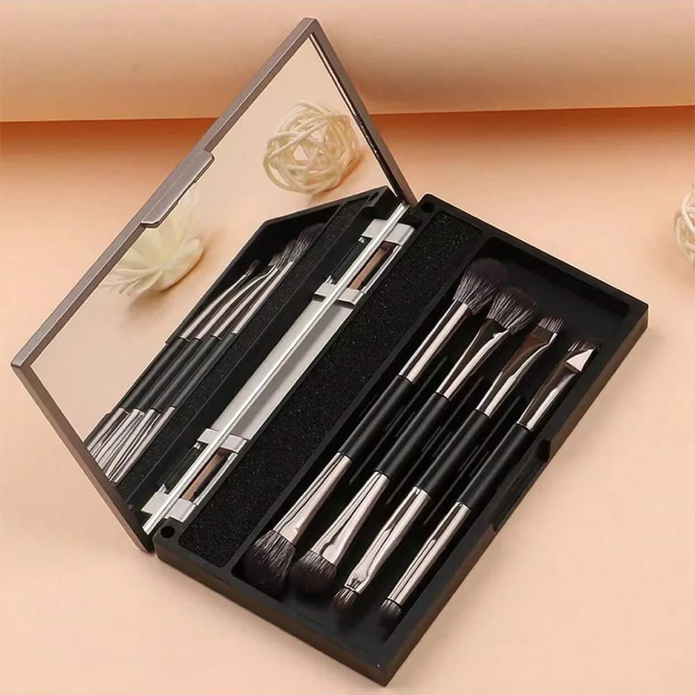 Small Sparrow double head makeup brush set with mirror and mirror case, eye shadow brush, hand brush with sponge for cleaning, double head portable eye shadow brush, nose brush, lip brush, eyeliner brush, eyeliner brush, eye contour brush, underbody brush, precision eye brush, woman special edition