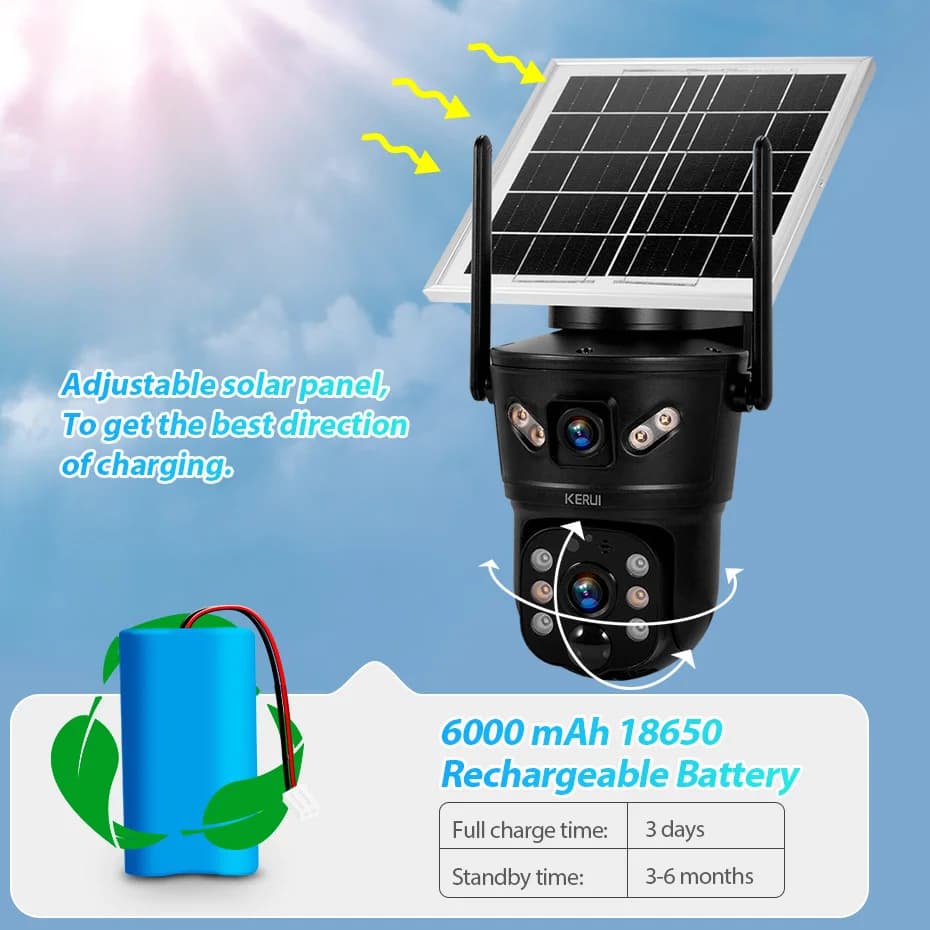 KERUI 6MP 4G SIM WiFi Solar Camera Dual Lens Outdoor Waterproof Home Security CCTV Video Surveillance V380pro App