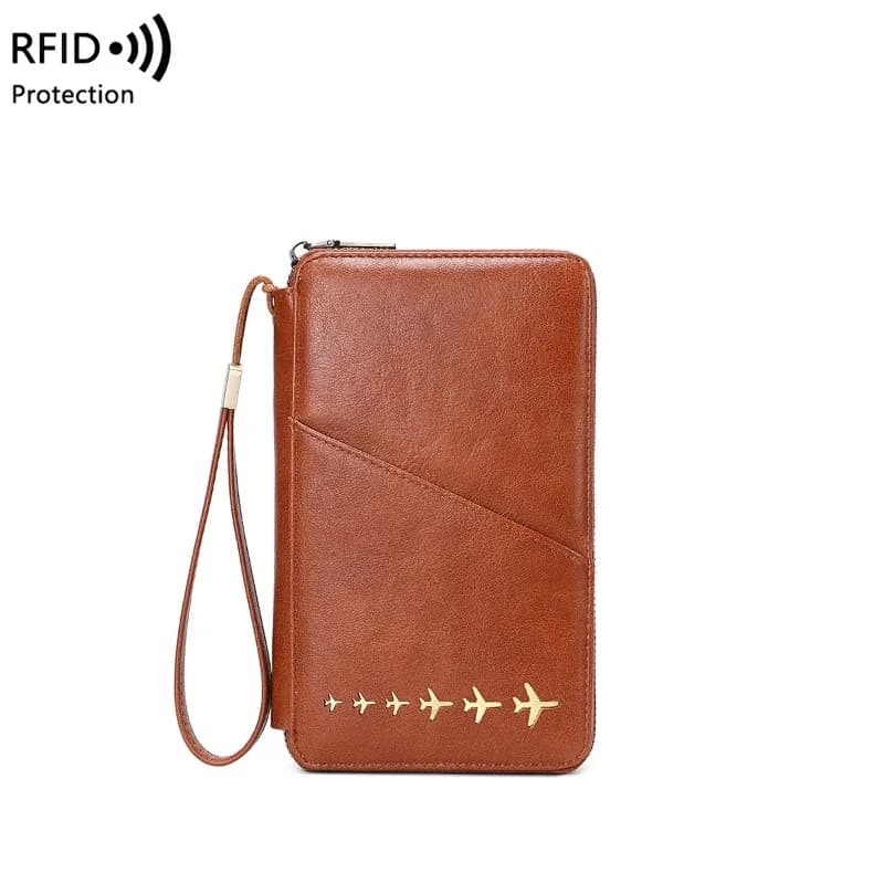 Nuovo Portadocumenti RFID con Cerniera, Borsa da Viaggio Lunga per Passaporto, Elegante Portadocumenti Portatile