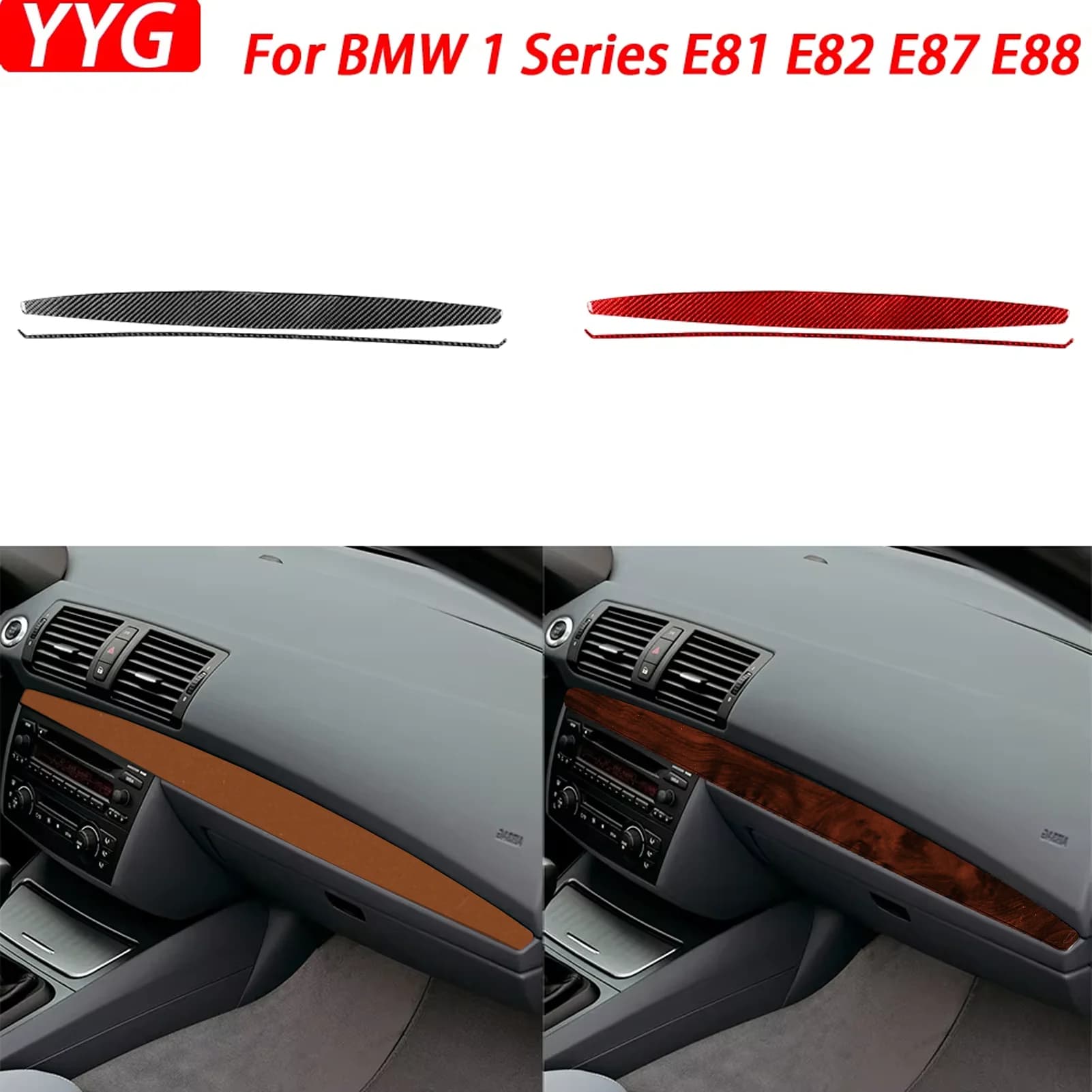 Per BMW Serie 1 E81 E82 E87 E88 2008-2013 Accessori Auto In Fibra di Carbonio CoPilot Cruscotto Pannello di Rivestimento Striscia Adesivo Interno