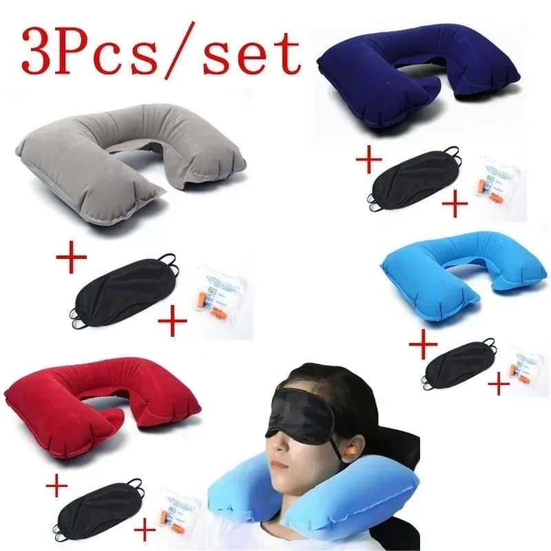 3 pz/pacco portatile cashmere morbido a forma di U cuscino gonfiabile da viaggio insonorizzato tappi per le orecchie parasole maschera per gli occhi set da 3 pezzi
