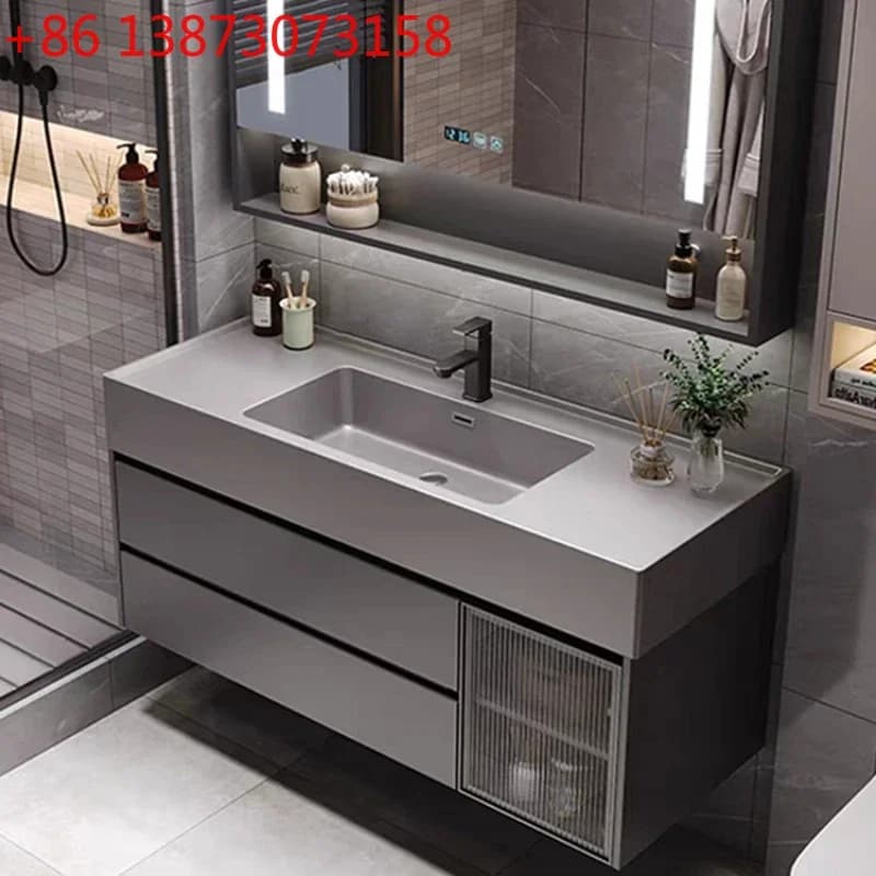 Mobile bagno di lusso con specchio e lavabo integrato, mobiletto stretto salvaspazio per bagno