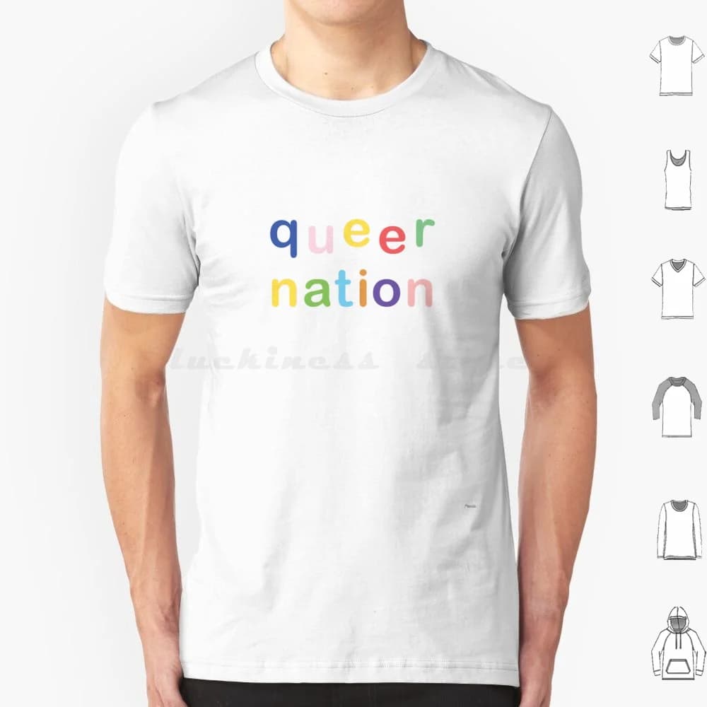 Queer Nation T Shirt in cotone Uomo Donna Stampa fai da te Queer Bi Pan Mese dell'orgoglio Sapphic Queer Culture Cultura pop Pulito Diritti uguali