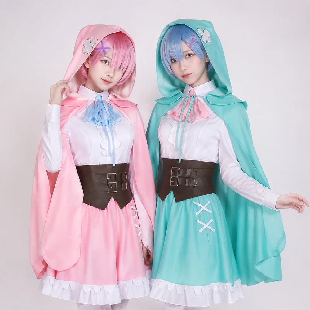 Anime Re Life in A Different World From Zero Ram Rem Cosplay Costume Woman Maid Outfit Cape Skirt Set Costume Halloween Costume
