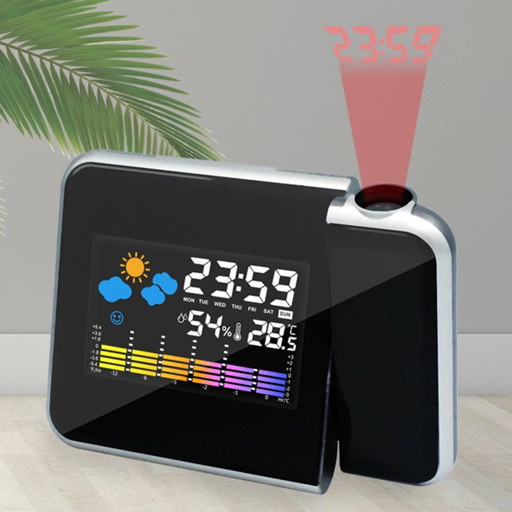 Alarm Clock with Night Backlight Desk Table Thermometer Hygrometer Adjustable Projection Clock Smart Digital LED Projector