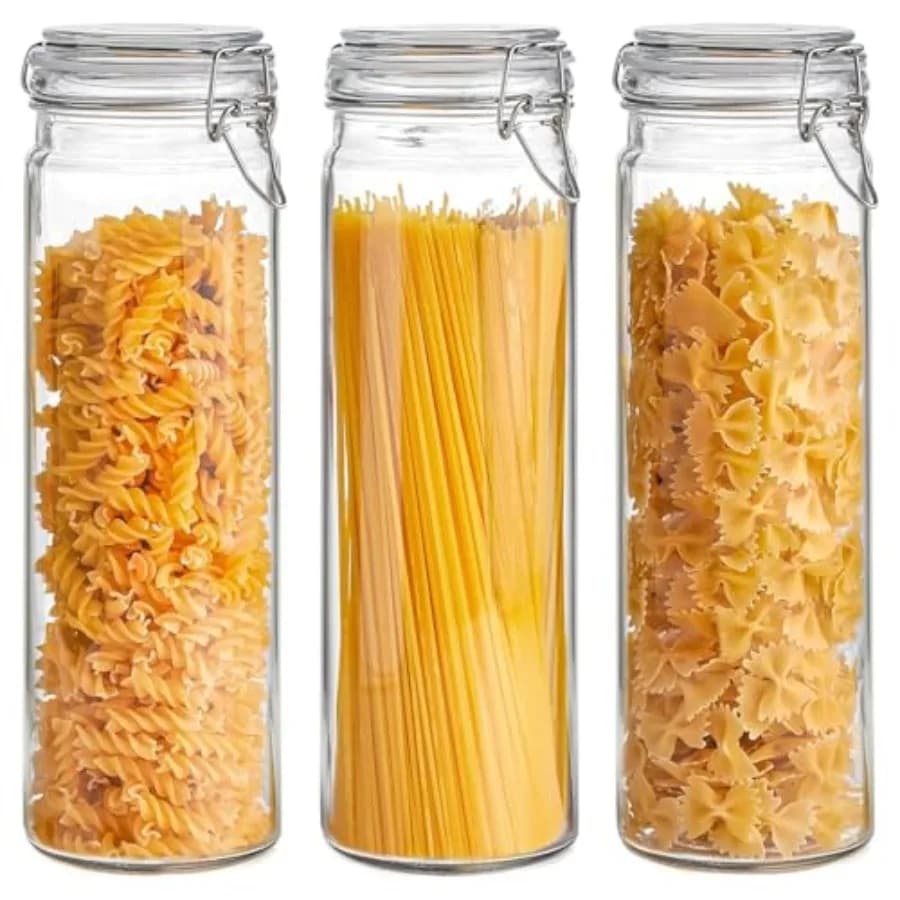 Set di 3 barattoli in vetro ermetici ComSaf da 0,5 galloni, contenitori alti per spaghetti con coperchi e sigillo trasparente per la conservazione degli alimenti