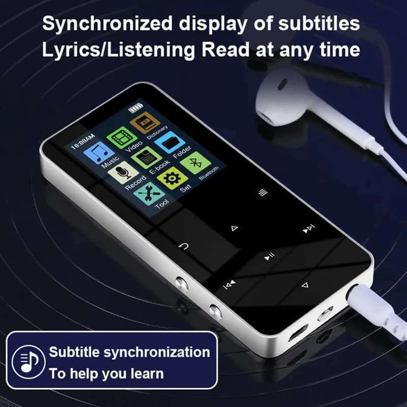 NUOVO Lettore musicale MP3 MP4 Metal Touch da 2,0 pollici Bluetooth 5.0 Supporta scheda, con sveglia FM Pedometro e-Book Altoparlante incorporato