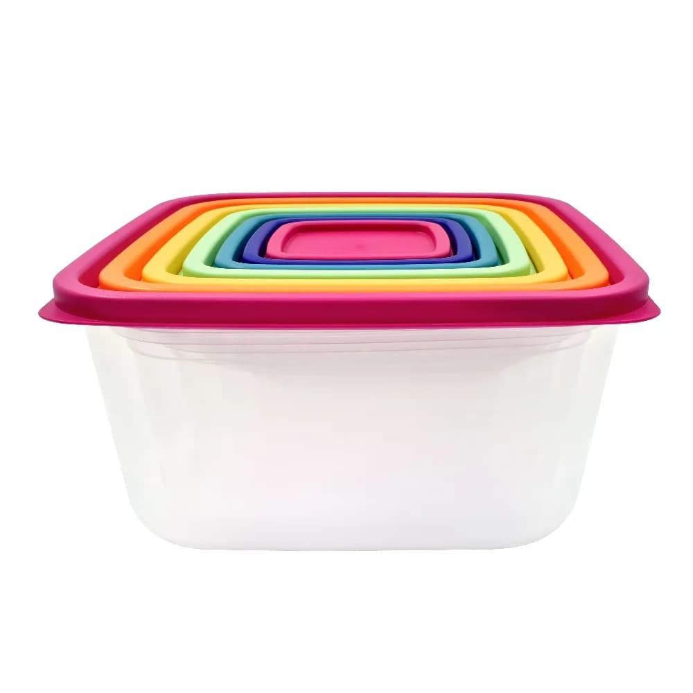 Multicolor Rainbow Plastic Food Storage Container Set 14 Pcs for Leftovers and Reheating Kitchen Microwave Fridge Safe Bento Box