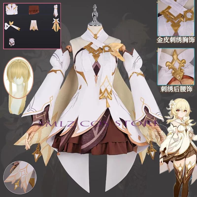 Costume da Cosplay Lumine di Genshin Impact, Abito da Donna Lumine, Nuova Skin, Set con Parrucca, Accessorio per Feste di Halloween e Giochi di Ruolo per Donne
