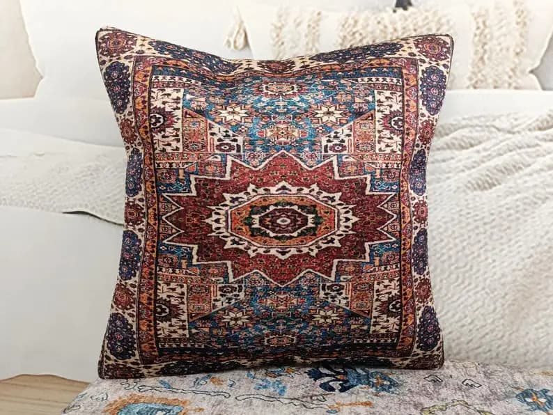 Throw Pillow Cover, Aesthetic Chic Farmhouse Beading Decorative Pillow Cover, Cozy Lumbar Sofa Cushion Cover for Bedroom Living Room Home Decor