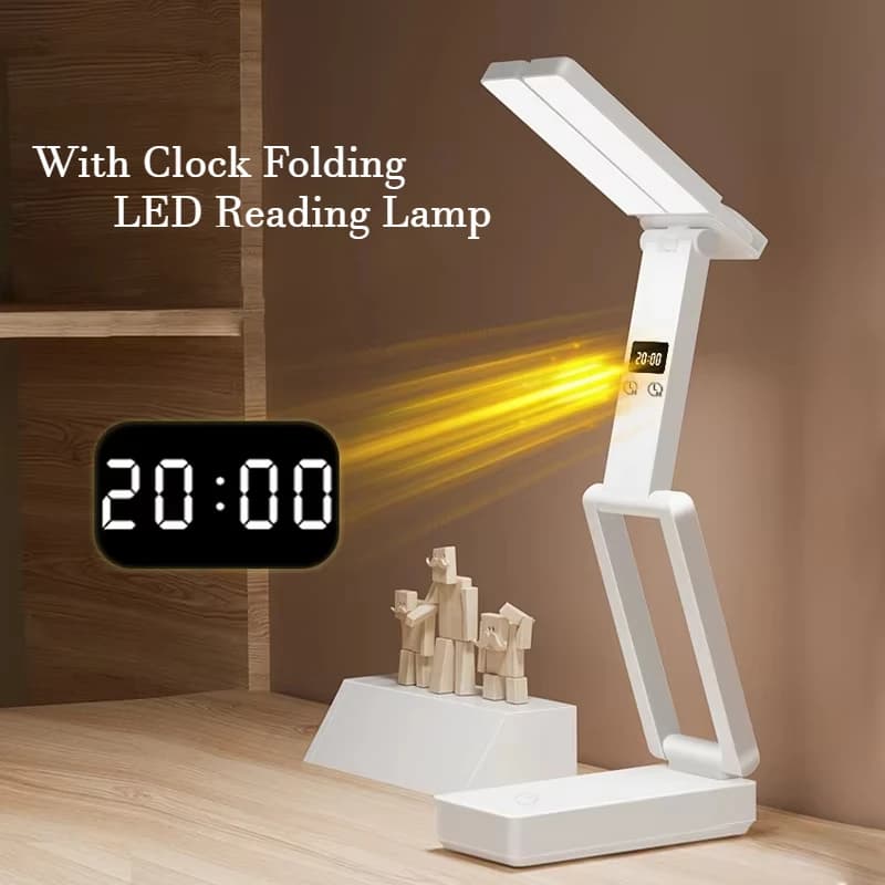 Lampada pieghevole portatile con orologio Tipo di ricarica USB Lampada studing a LED pieghevole Risparmio energetico ricaricabile per lampada da lettura a LED per ambienti