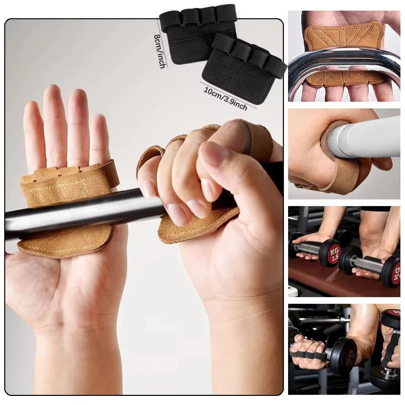 1 pair of weight lifting gloves in cow leather, four finger palm protection, anti-slip, for fitness training, for men and women, pull-up training
