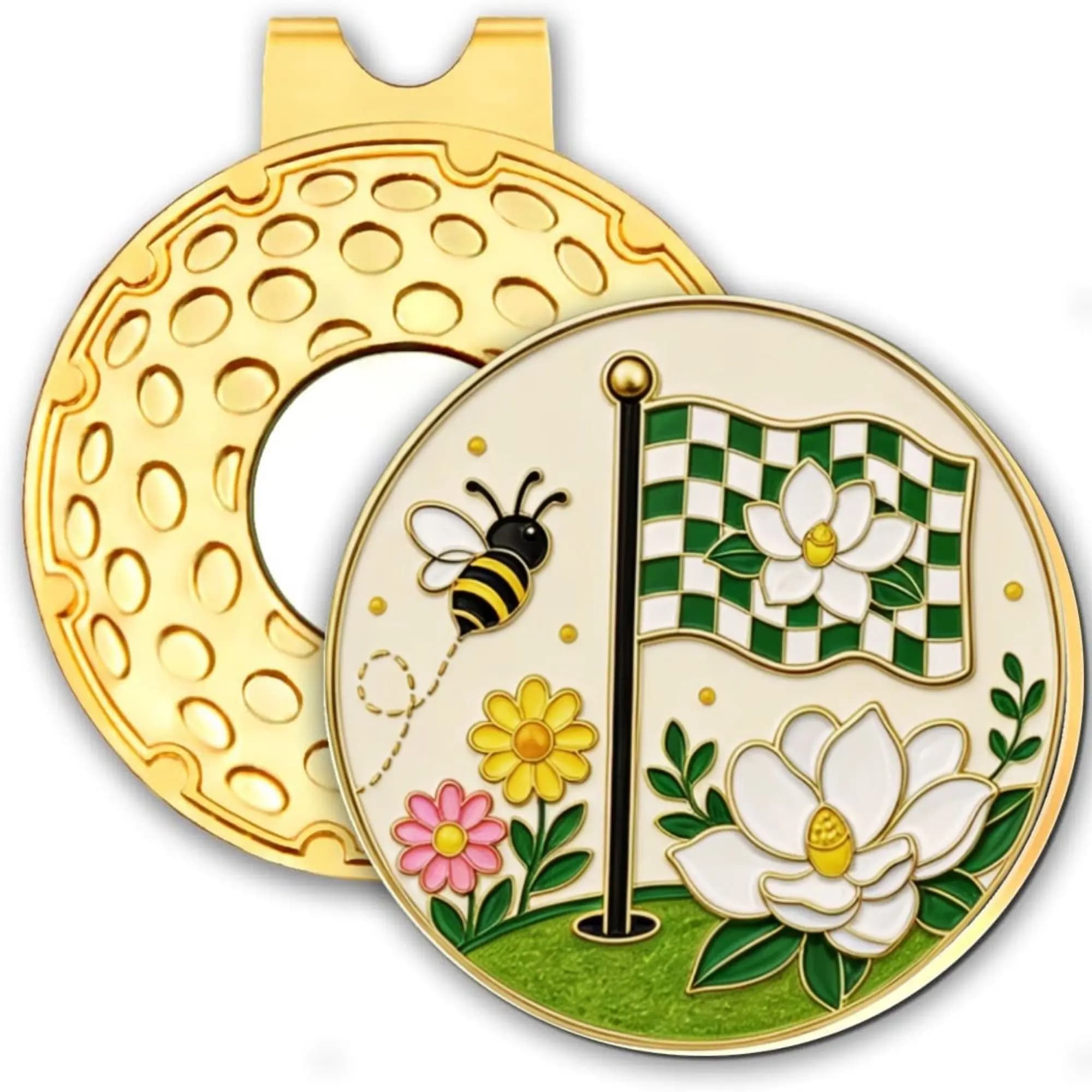 Magnetic Golf Ball Marker Hat Clip Set - 'Magnolia & Bee' Botanical Golf Ball Marker Durable Zinc Alloy Golf Hat Clip For Golfer