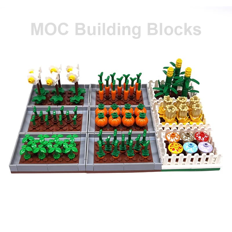 MOC Paesaggio rurale Giardino Building Blocks Ornamenti Girasoli Funghi Campi di verdure Decorazione della casa di fiori Mattoni fai da te Giocattoli