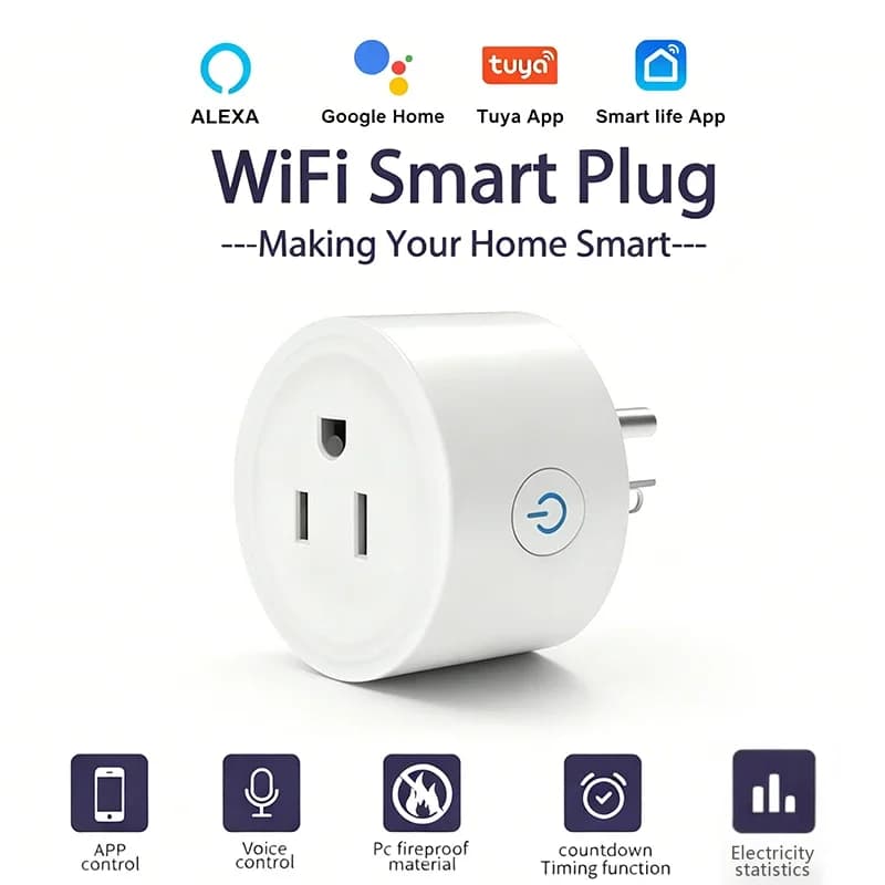 Presa Intelligente WiFi Tuya Standard USA 10A con Controllo Remoto tramite App Compatibile con Alexa e Google Assistant
