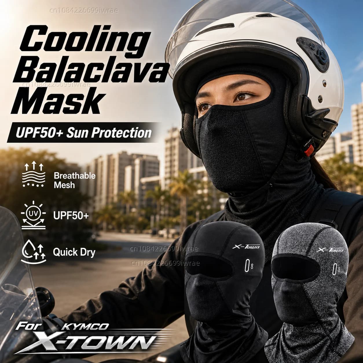 Cooling Motorcycle Balaclava Mask UPF50+ UV Protection Breathable Face Cover Summer For KYMCO X-TOWN125i X-TOWN300i