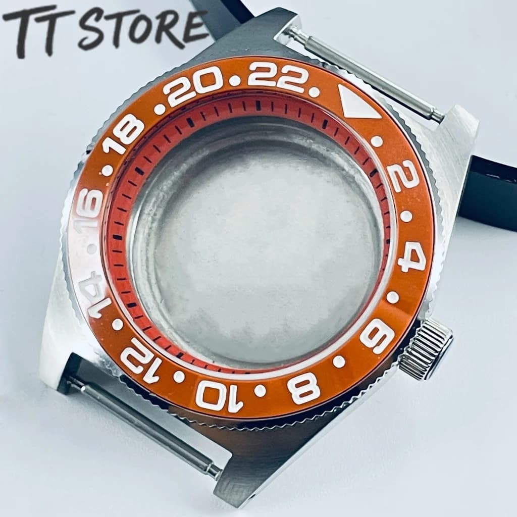 40mm NH35 Diving GMT Watch Case with Ceramic Bezel Orange Ring for NH35 NH36 NH34 NH38 NH70 4R35 Movement 28.5mm Dial Modified