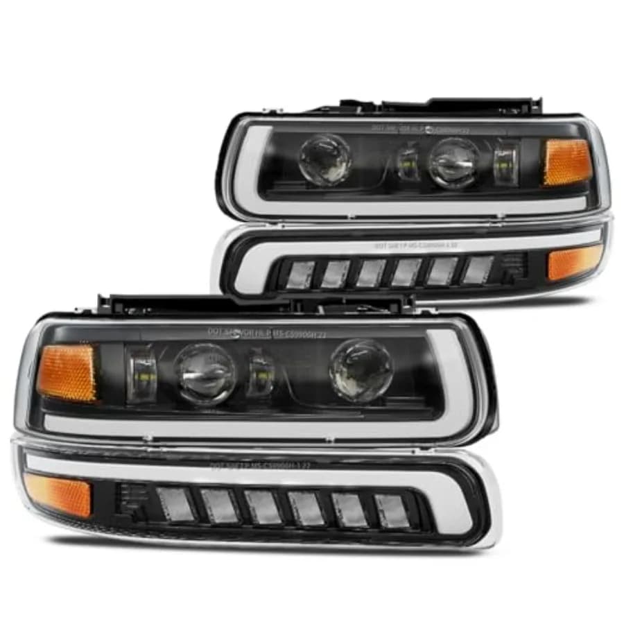 Headlights Assembly with LED Bulbs Compatible with 1999-2002 Chevy Silverado 2000-2006 Chevy Suburban Tahoe Hi Lo Beam DRL Turn