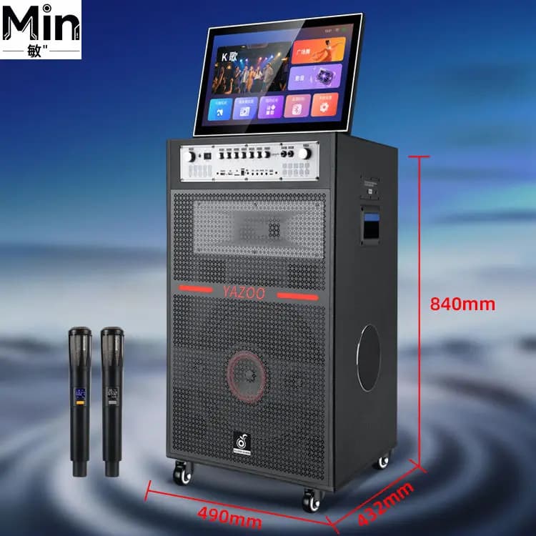 New Portable Karaoke Machine 18" Trolley Speaker 22" LED Touch Screen Projector Audio Singing System