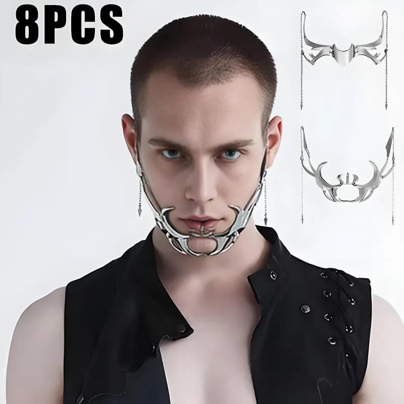 Maschera per travestimento Cyber Punk Robot Party Prom Maschera in metallo Gioielli irregolari unisex Accessori per il viso in metallo irregolare per donne e uomini