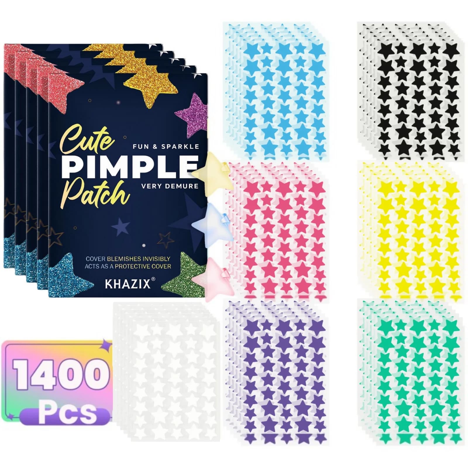 1400 pieces of patches for multicolored star acne, patches for facial acne, patches for acne concealer and patches for pimples, ultra-thin