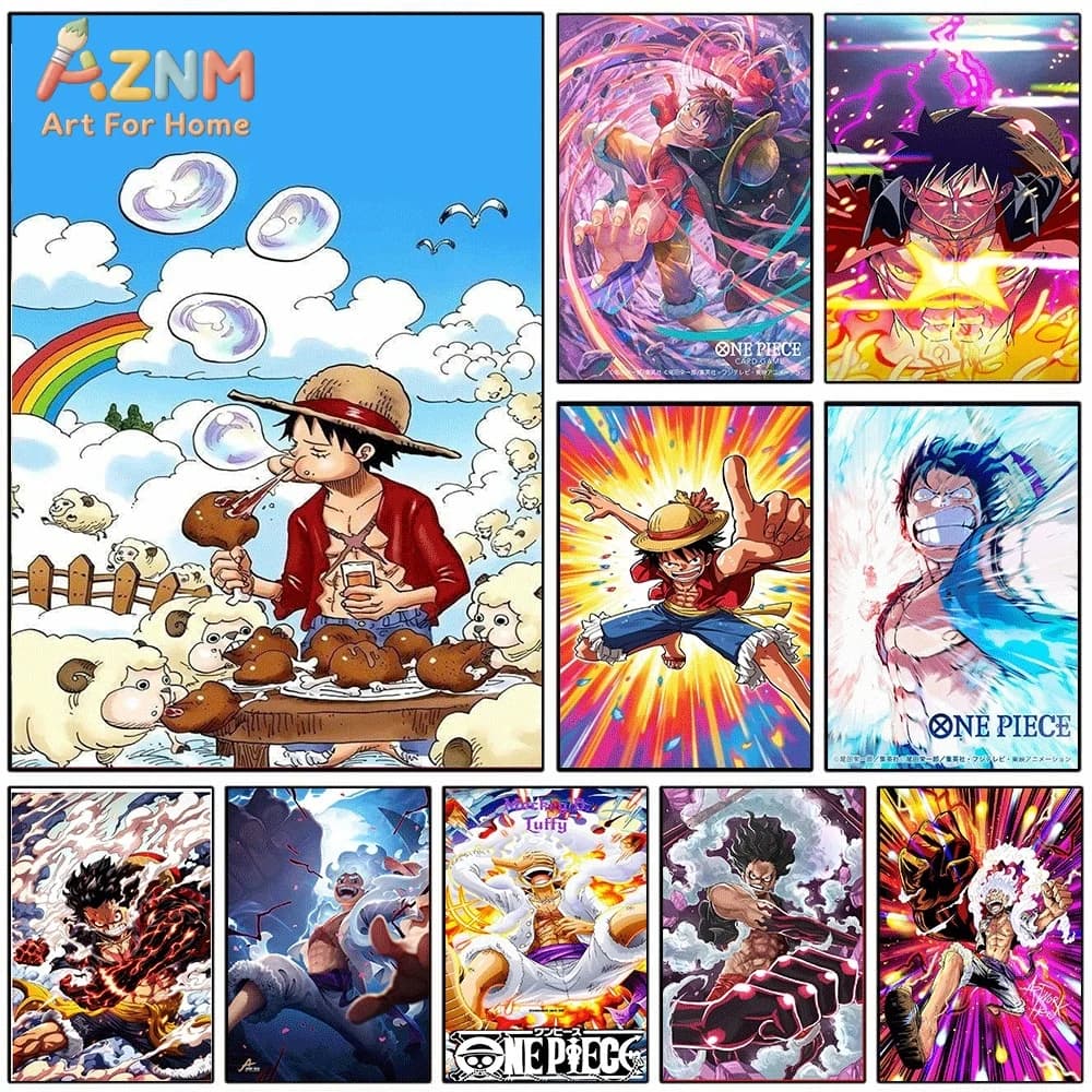 One Piece Anime Canvas Wall Art No Frame Monkey D Luffy Eating Meat Gear 4 Boundman Snakeman Gear 5 Nika Manga Print Painting