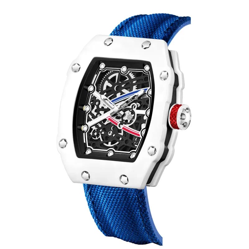 Orologio da Polso Ultra-Sottile a Forma di Botte per Uomo, Quadrante Bianco Luminoso Elegante, Orologio al Quarzo Impermeabile con Cinturino in Nylon