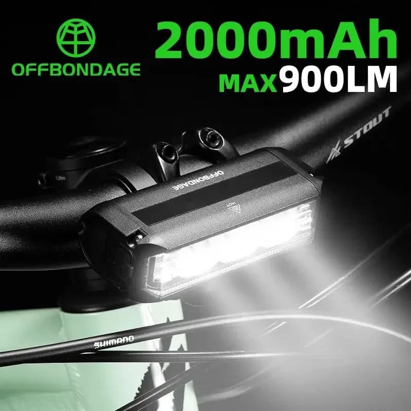 OFFBONDAGE Luce per bicicletta anteriore 900 Lumen Luce per bici 2000mAh Torcia impermeabile Ricarica USB Lampada per ciclismo su strada MTB