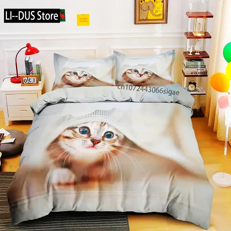 Set biancheria da letto per animali domestici Biancheria da letto per gatti carini per ragazzi Copripiumino Federa Copripiumino Copripiumino in morbido poliestere Kawaii Kitty