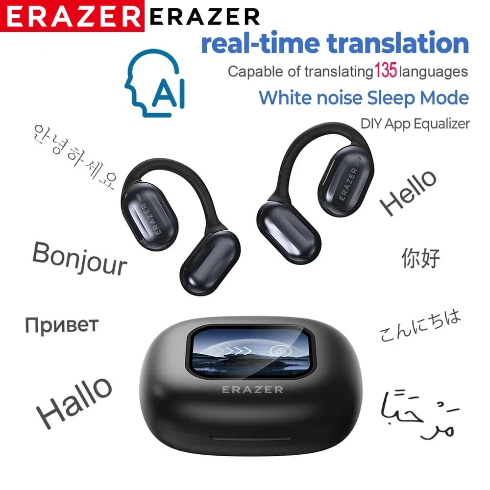 Erazer XP2 AI Traduttore Auricolari Bluetooth 5.4 OWS Sport Cuffie senza fili Schermo a colori Supporto touch Scheda TF Impermeabile